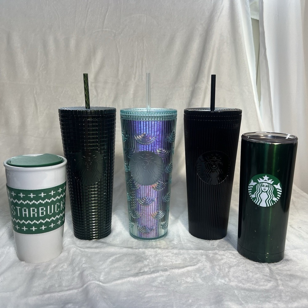 Starbucks Holiday Winter Mugs & Insulated Tumblers With Straws W Lids - lot of 5